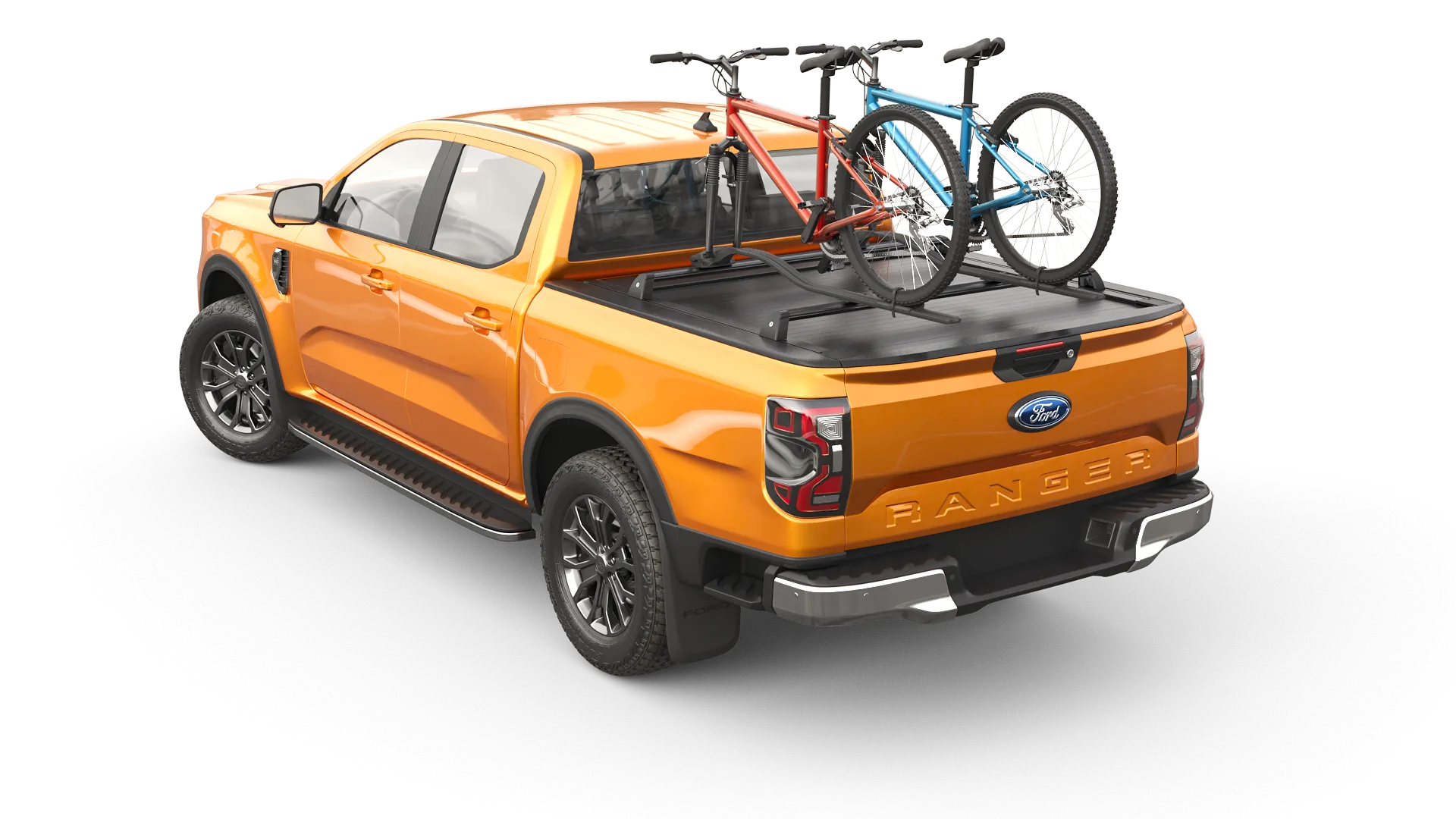 bikerack på en oransje ford ranger